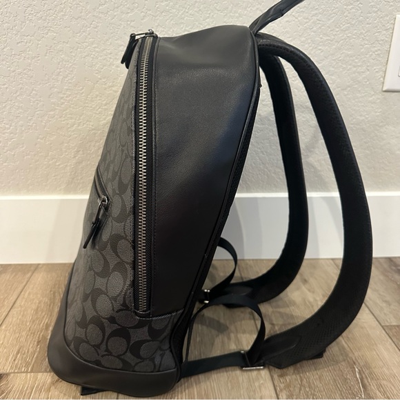 COACH Backpack Black Blue Monogram Mens Women’s Leather Bag Laptop School Work - Picture 4 of 7